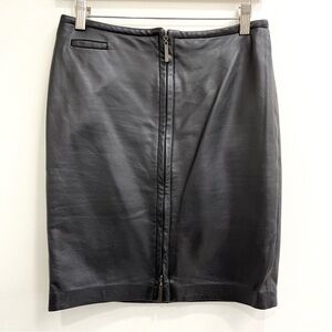 Y2K Vintage Express black front zip leather pencil skirt size 3/4
